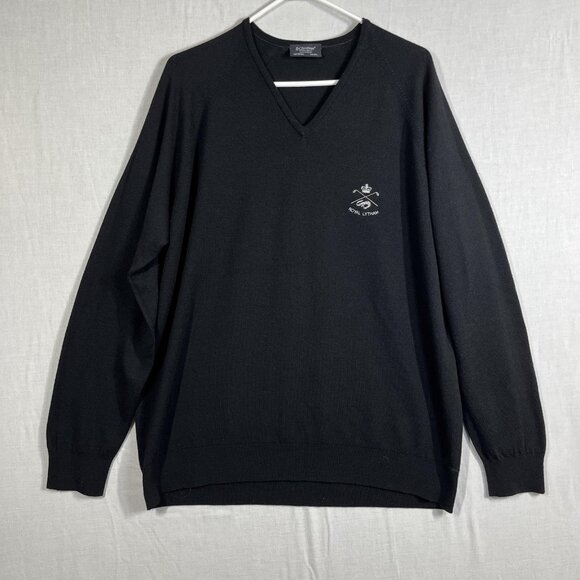 Glenbrae Sweater Mens XL Black Merino Wool Royal Lytham Golf Pullover UK Made - Picture 1 of 8